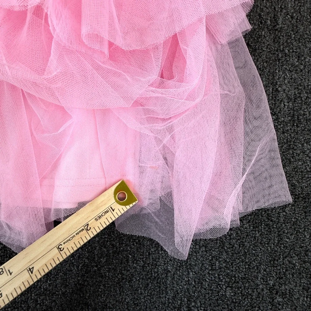 Lulus Pink Tulle Mini Dress Ruched V-Neck Tiered Ruffle Party Dress Womens Med - Picture 11 of 12